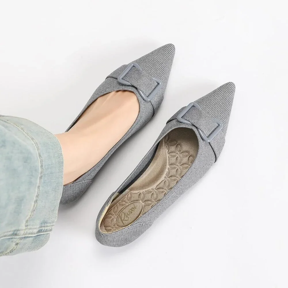🆕 Women's Pointed Toe Flats Arch Support Dress Shoes Work Causal Ballets Grey